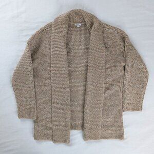 Pure J. Jill Tan Chunky Knit Long Length Open Front Neutral Cozy Cardigan